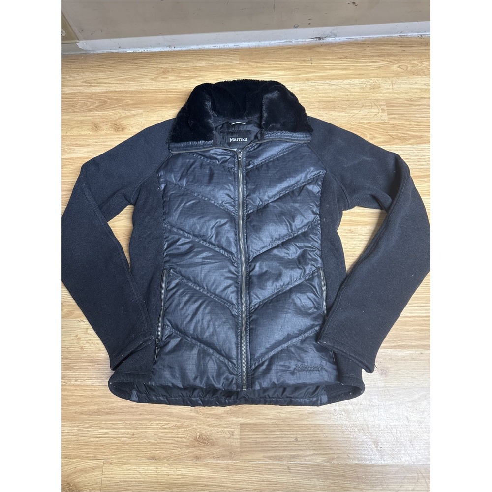 Marmot Women's Large Black Gray Thea 700 Fill Down Insulated Full Zip Jacket